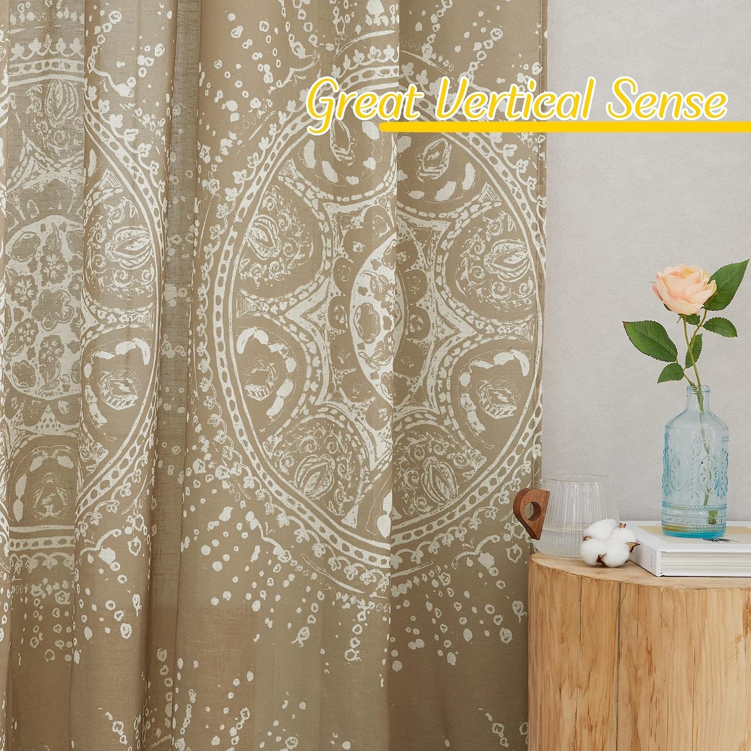image:imageNICETOWN Sheer Window Curtains Linen Textured 84 inches Length for Home Decor Grommet Geometry Pattern Privacy amp Light Balance Flax Sheer Drapes for Living Room W50 x L84 2 Panels NavyBrown