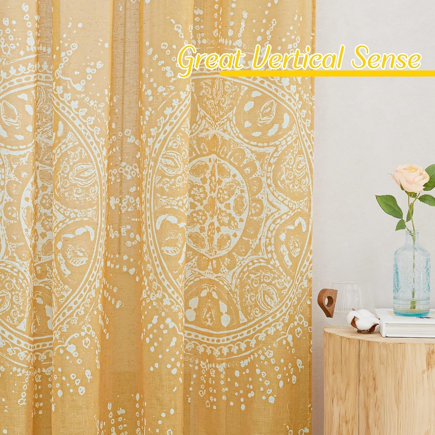 image:imageNICETOWN Sheer Window Curtains Linen Textured 84 inches Length for Home Decor Grommet Geometry Pattern Privacy amp Light Balance Flax Sheer Drapes for Living Room W50 x L84 2 Panels NavyYellow