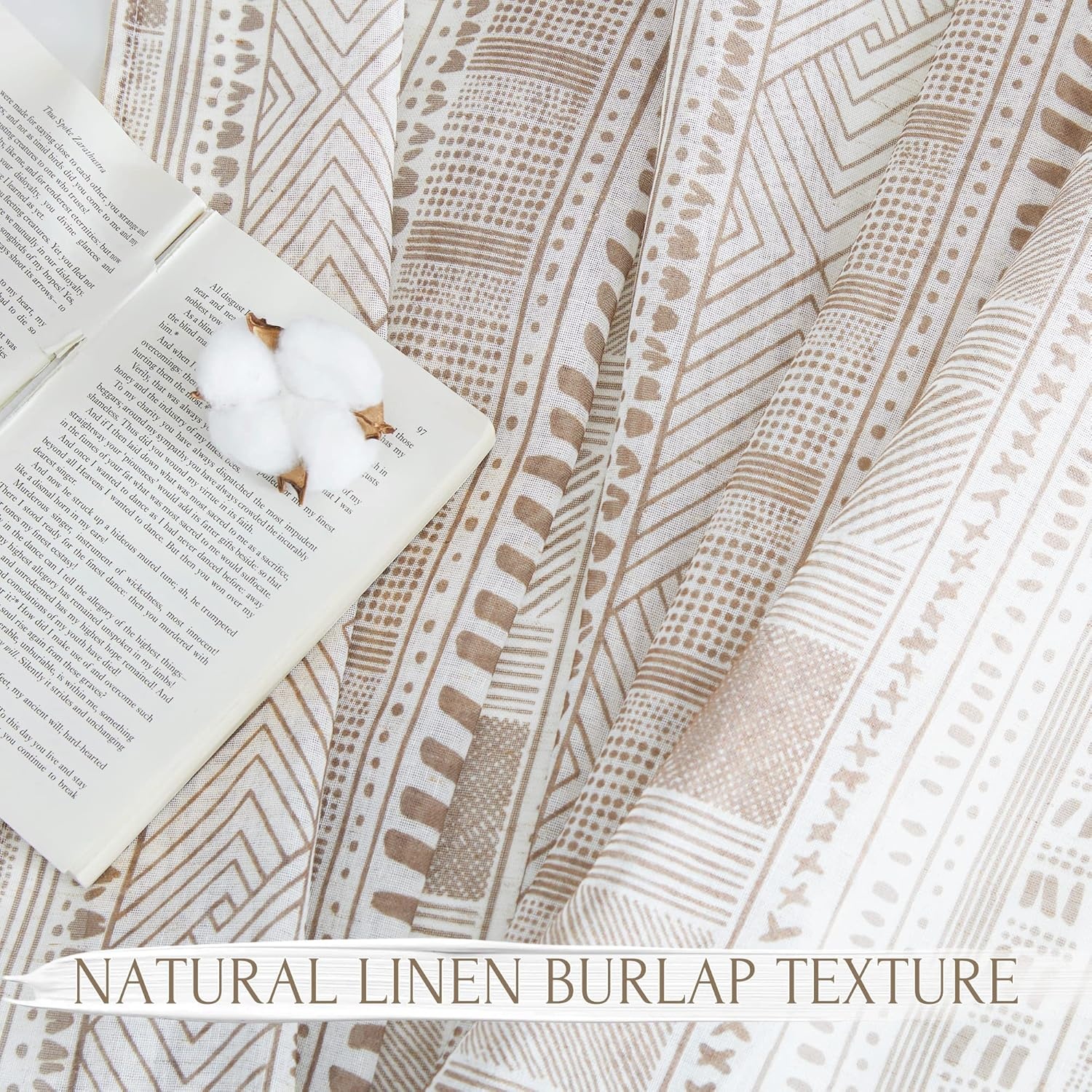 image:imageNICETOWN Sheer Window Curtains Linen Textured 84 inches Length for Home Decor Grommet Geometry Pattern Privacy amp Light Balance Flax Sheer Drapes for Living Room W50 x L84 2 Panels NavyTaupe