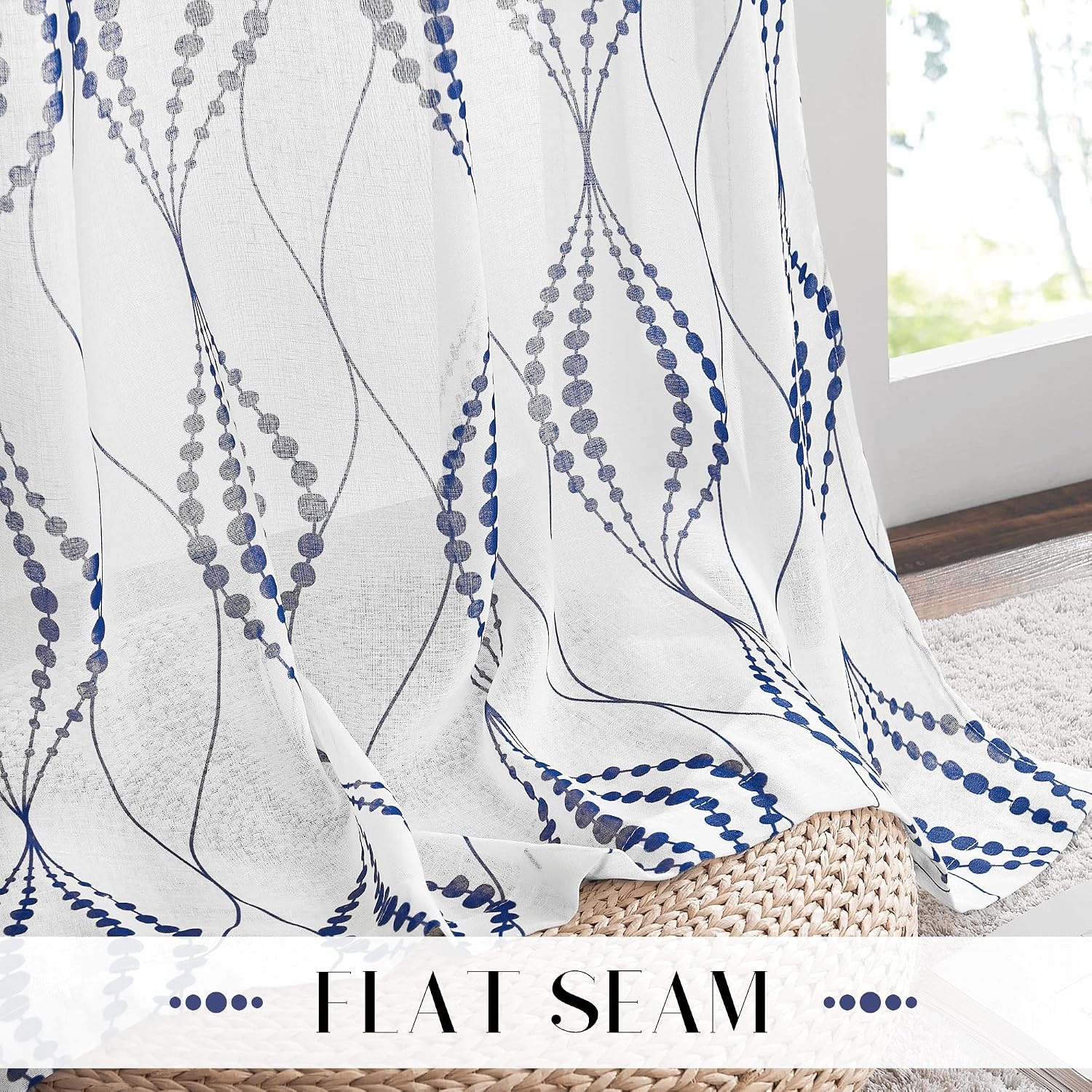 image:imageNICETOWN Sheer Window Curtains Linen Textured 84 inches Length for Home Decor Grommet Geometry Pattern Privacy amp Light Balance Flax Sheer Drapes for Living Room W50 x L84 2 Panels NavyWhite Navy
