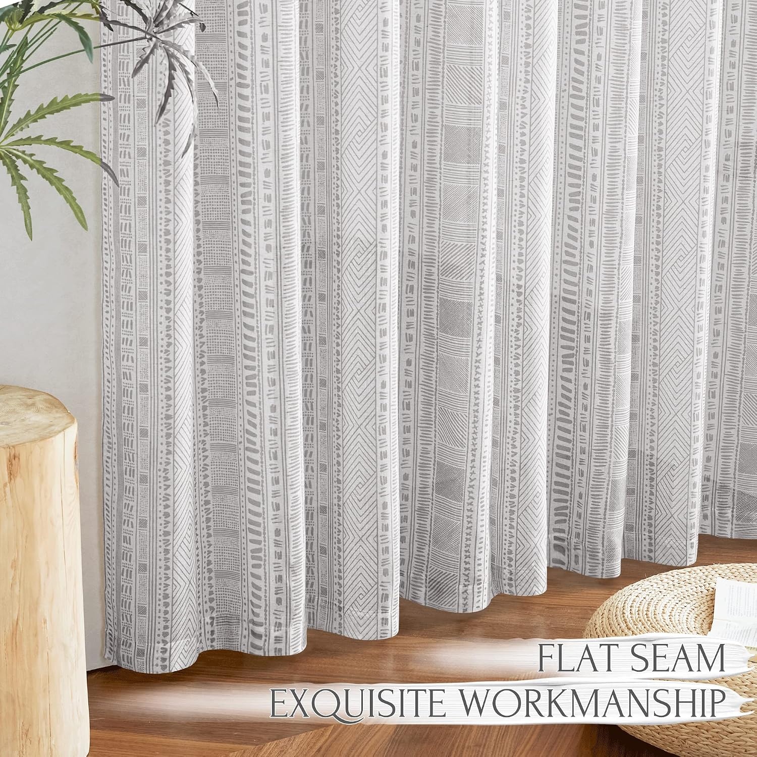 image:imageNICETOWN Sheer Window Curtains Linen Textured 84 inches Length for Home Decor Grommet Geometry Pattern Privacy amp Light Balance Flax Sheer Drapes for Living Room W50 x L84 2 Panels NavyGrey