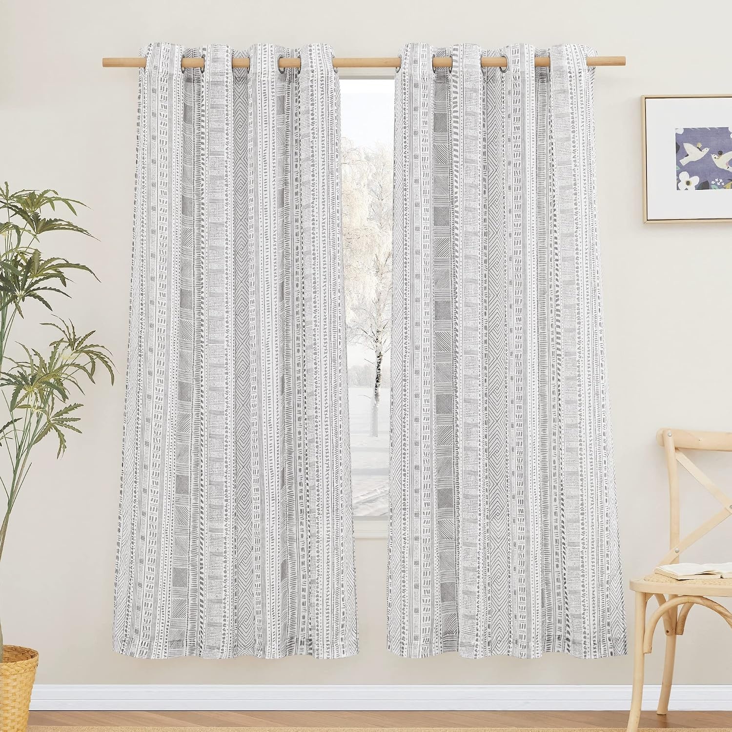 image:imageNICETOWN Sheer Window Curtains Linen Textured 84 inches Length for Home Decor Grommet Geometry Pattern Privacy amp Light Balance Flax Sheer Drapes for Living Room W50 x L84 2 Panels NavyGrey