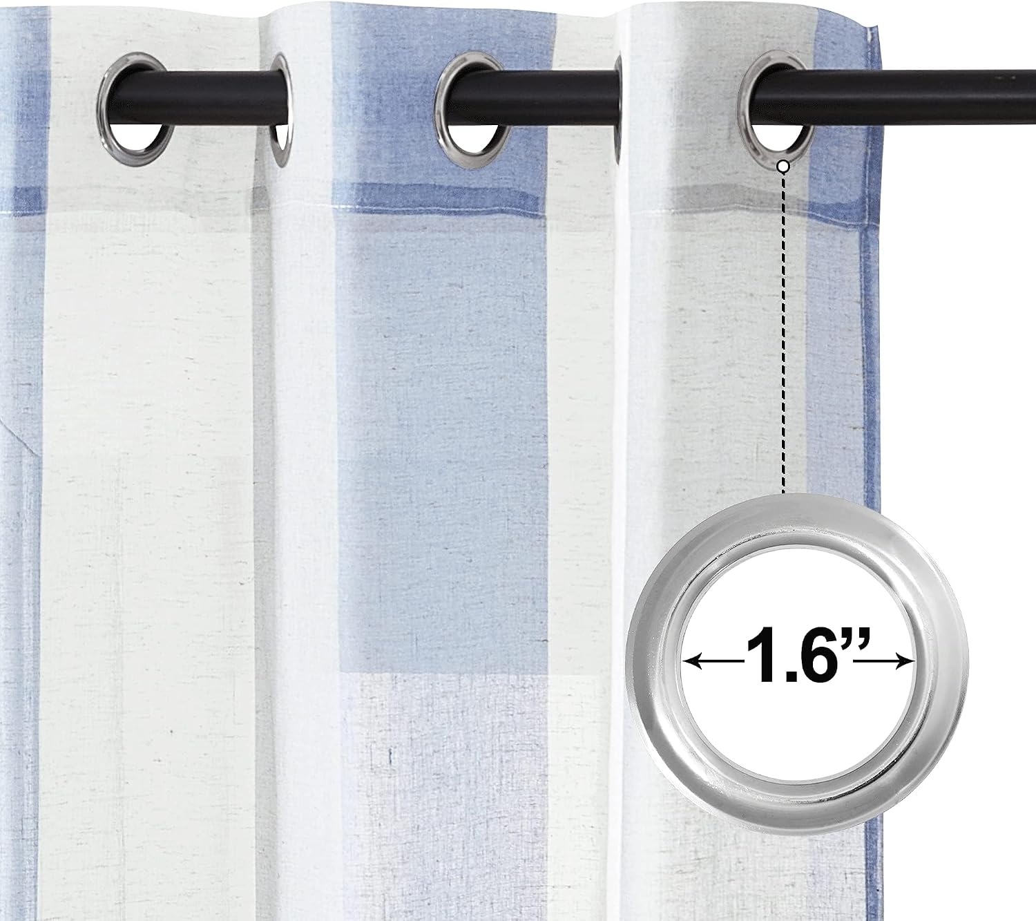 image:imageNICETOWN Sheer Window Curtains Linen Textured 84 inches Length for Home Decor Grommet Geometry Pattern Privacy amp Light Balance Flax Sheer Drapes for Living Room W50 x L84 2 Panels NavyWhite Blue