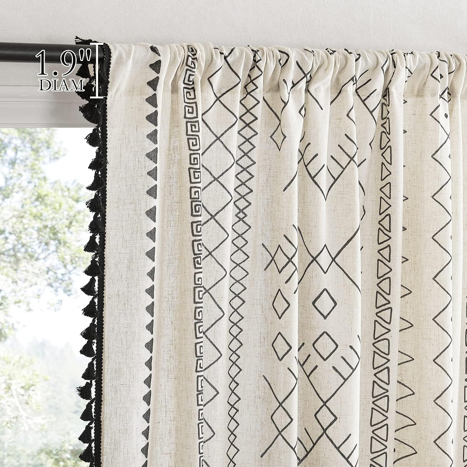 image:imageNICETOWN Sheer Window Curtains Linen Textured 84 inches Length for Home Decor Grommet Geometry Pattern Privacy amp Light Balance Flax Sheer Drapes for Living Room W50 x L84 2 Panels NavyBlack