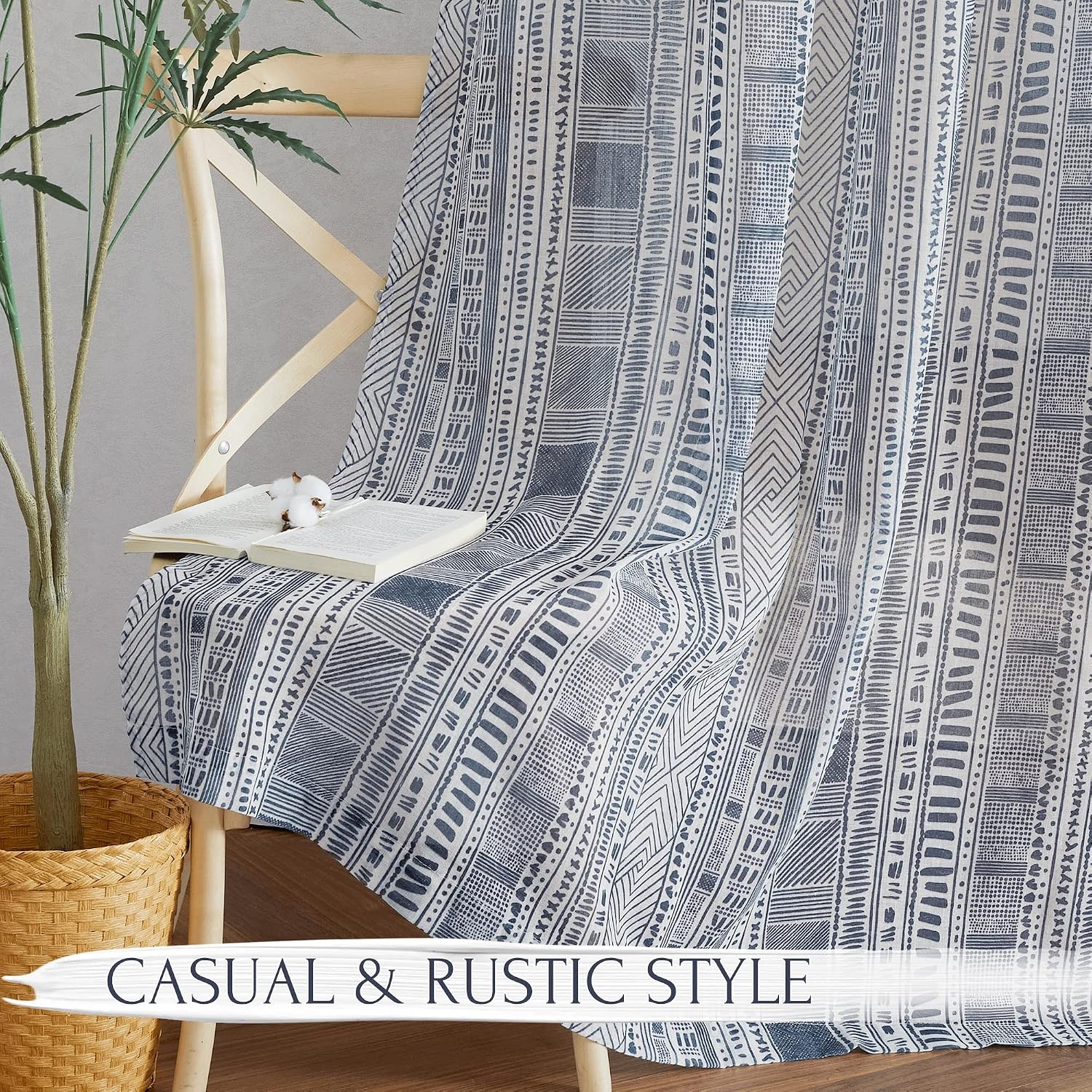 image:imageNICETOWN Sheer Window Curtains Linen Textured 84 inches Length for Home Decor Grommet Geometry Pattern Privacy amp Light Balance Flax Sheer Drapes for Living Room W50 x L84 2 Panels NavyNavy Blue