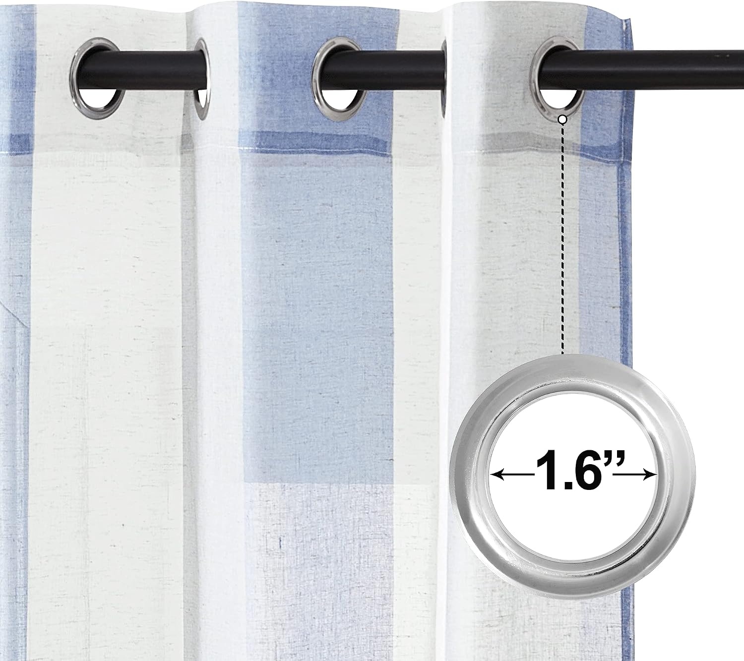 image:imageNICETOWN Sheer Window Curtains Linen Textured 84 inches Length for Home Decor Grommet Geometry Pattern Privacy amp Light Balance Flax Sheer Drapes for Living Room W50 x L84 2 Panels NavyWhite Blue