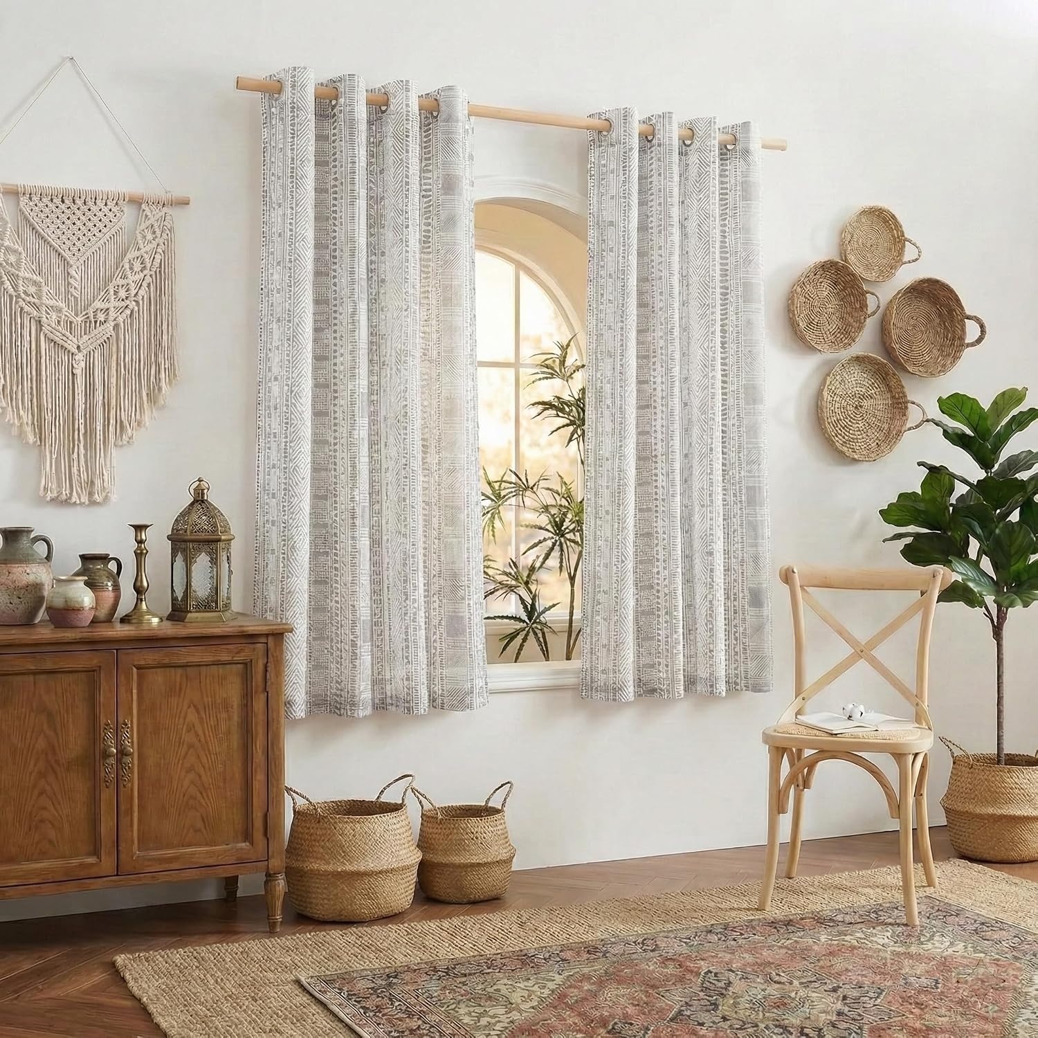 image:imageNICETOWN Sheer Window Curtains Linen Textured 84 inches Length for Home Decor Grommet Geometry Pattern Privacy amp Light Balance Flax Sheer Drapes for Living Room W50 x L84 2 Panels NavyGrey