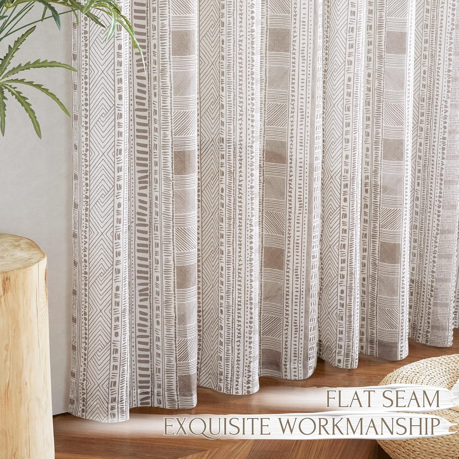image:imageNICETOWN Sheer Window Curtains Linen Textured 84 inches Length for Home Decor Grommet Geometry Pattern Privacy amp Light Balance Flax Sheer Drapes for Living Room W50 x L84 2 Panels NavyTaupe