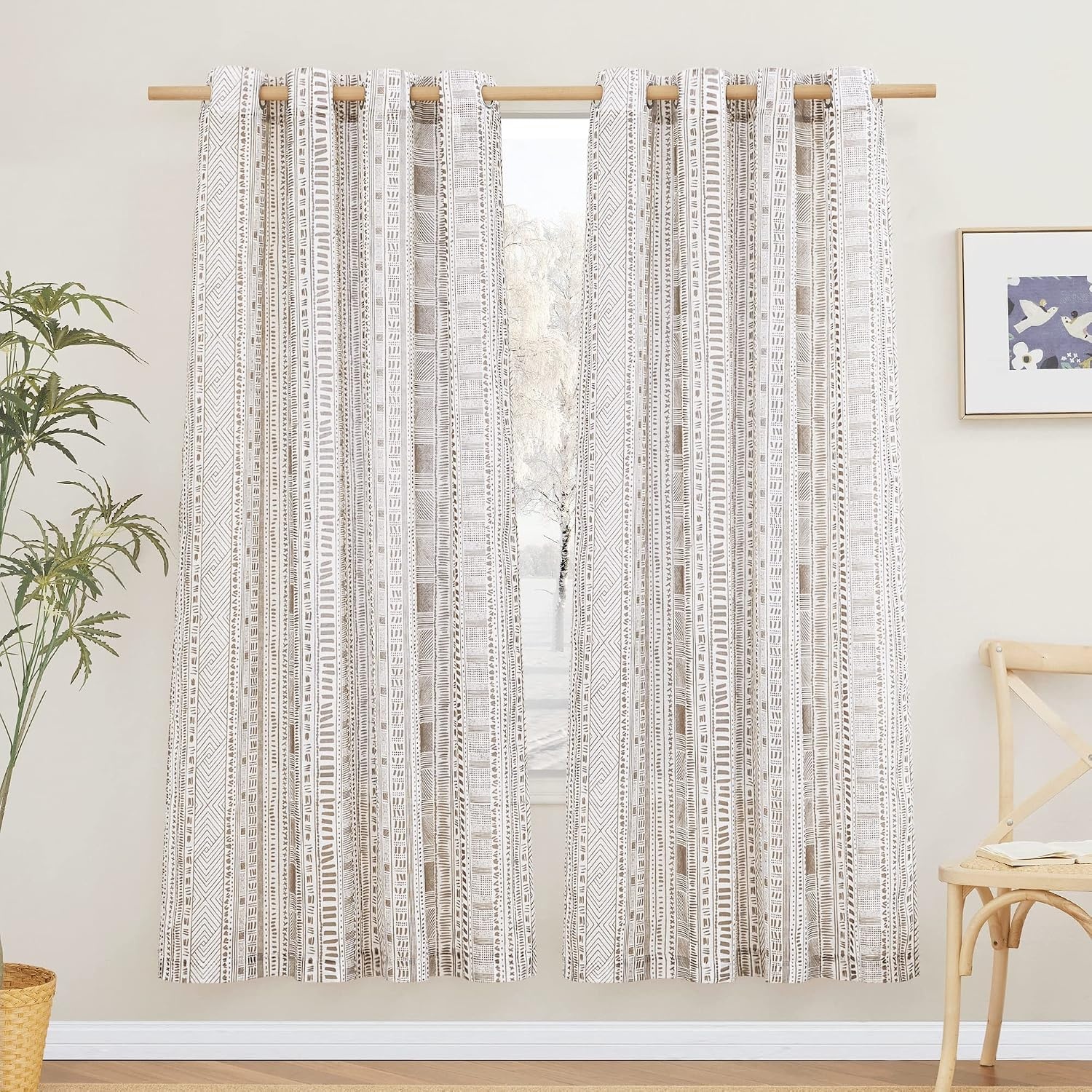 image:imageNICETOWN Sheer Window Curtains Linen Textured 84 inches Length for Home Decor Grommet Geometry Pattern Privacy amp Light Balance Flax Sheer Drapes for Living Room W50 x L84 2 Panels NavyTaupe