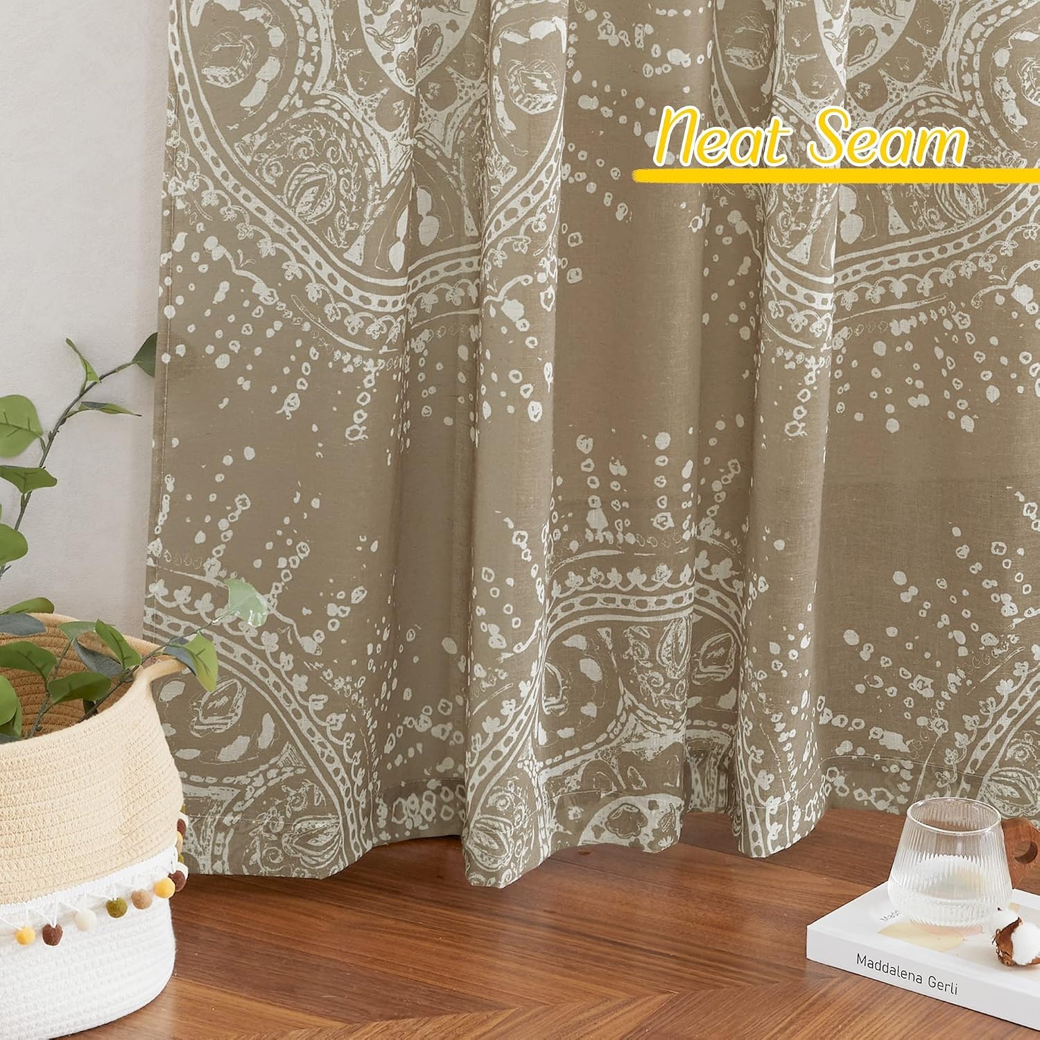 image:imageNICETOWN Sheer Window Curtains Linen Textured 84 inches Length for Home Decor Grommet Geometry Pattern Privacy amp Light Balance Flax Sheer Drapes for Living Room W50 x L84 2 Panels NavyBrown