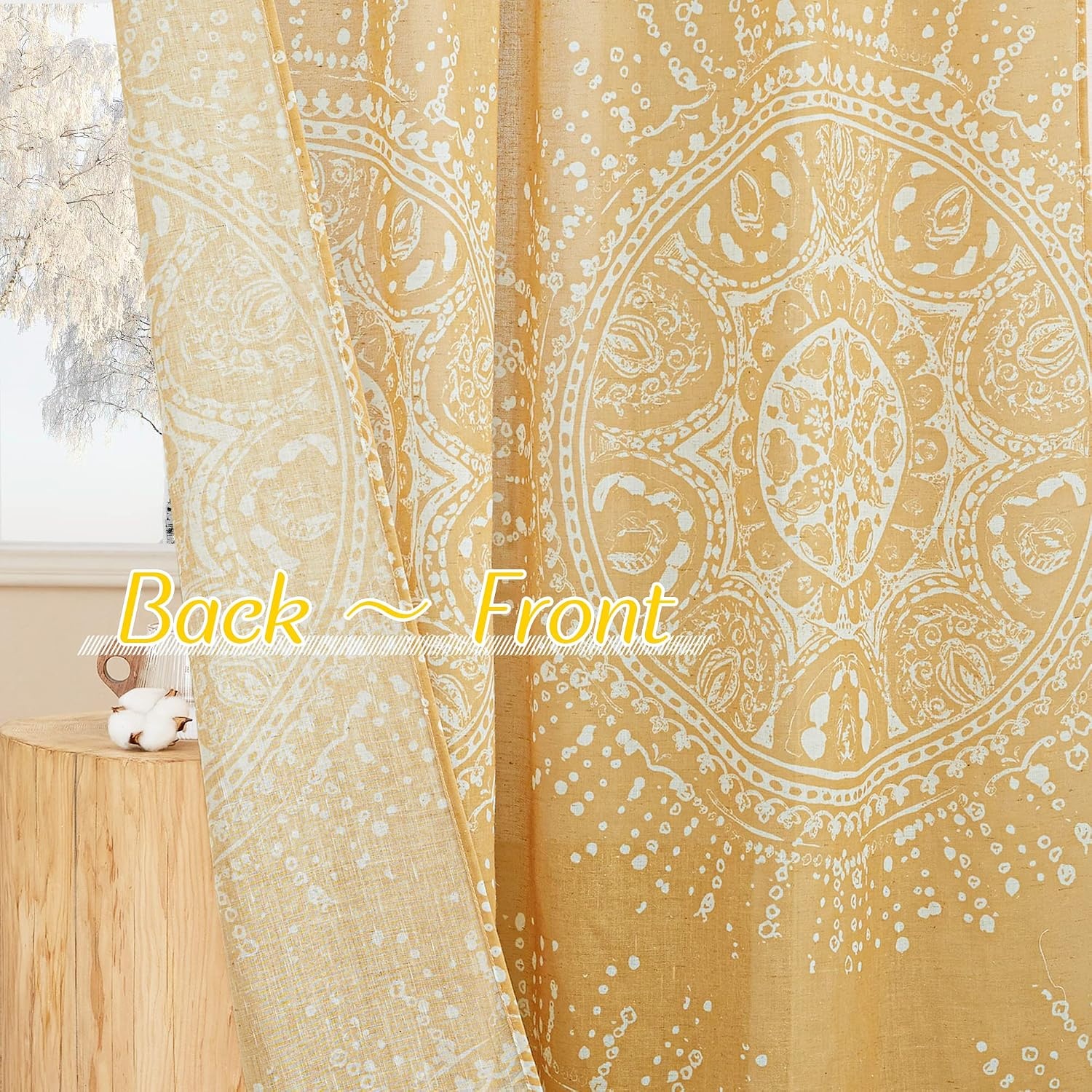 image:imageNICETOWN Sheer Window Curtains Linen Textured 84 inches Length for Home Decor Grommet Geometry Pattern Privacy amp Light Balance Flax Sheer Drapes for Living Room W50 x L84 2 Panels NavyYellow