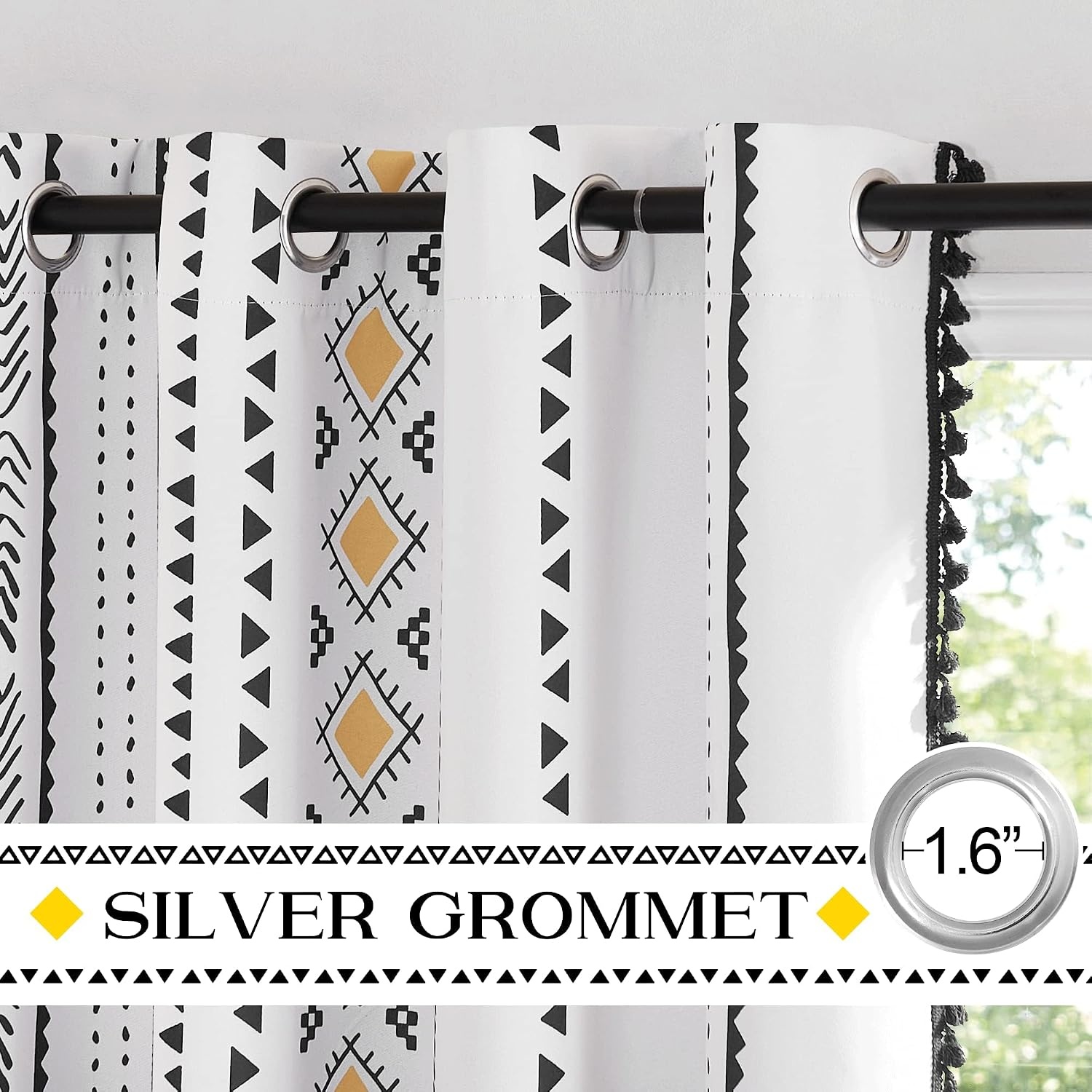 image:imageNICETOWN Sheer Window Curtains Linen Textured 84 inches Length for Home Decor Grommet Geometry Pattern Privacy amp Light Balance Flax Sheer Drapes for Living Room W50 x L84 2 Panels NavyYellow Black