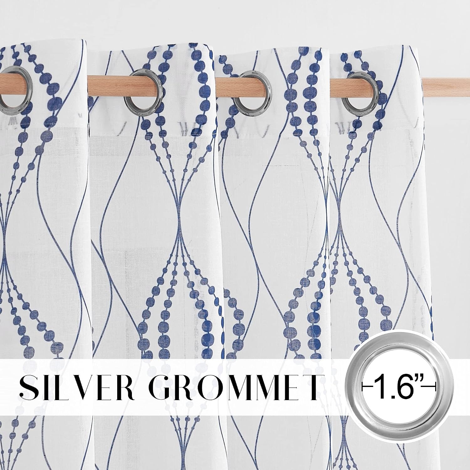 image:imageNICETOWN Sheer Window Curtains Linen Textured 84 inches Length for Home Decor Grommet Geometry Pattern Privacy amp Light Balance Flax Sheer Drapes for Living Room W50 x L84 2 Panels NavyWhite Navy