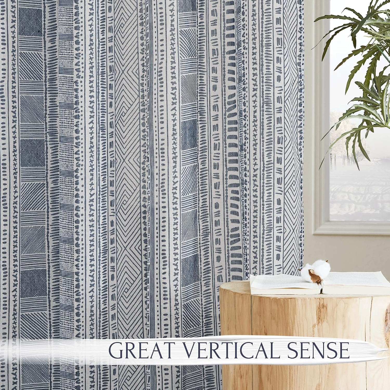image:imageNICETOWN Sheer Window Curtains Linen Textured 84 inches Length for Home Decor Grommet Geometry Pattern Privacy amp Light Balance Flax Sheer Drapes for Living Room W50 x L84 2 Panels NavyNavy Blue