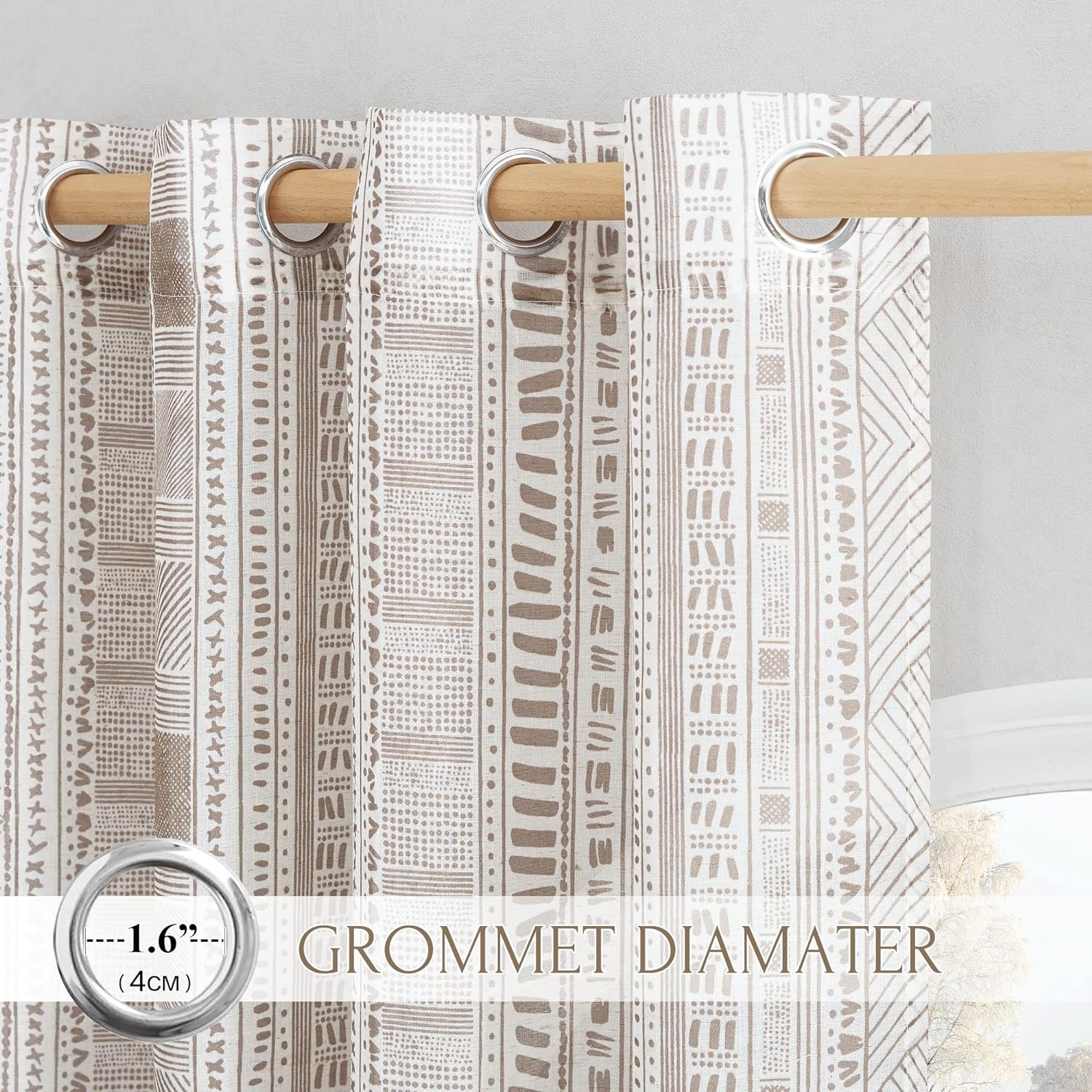 image:imageNICETOWN Sheer Window Curtains Linen Textured 84 inches Length for Home Decor Grommet Geometry Pattern Privacy amp Light Balance Flax Sheer Drapes for Living Room W50 x L84 2 Panels NavyTaupe