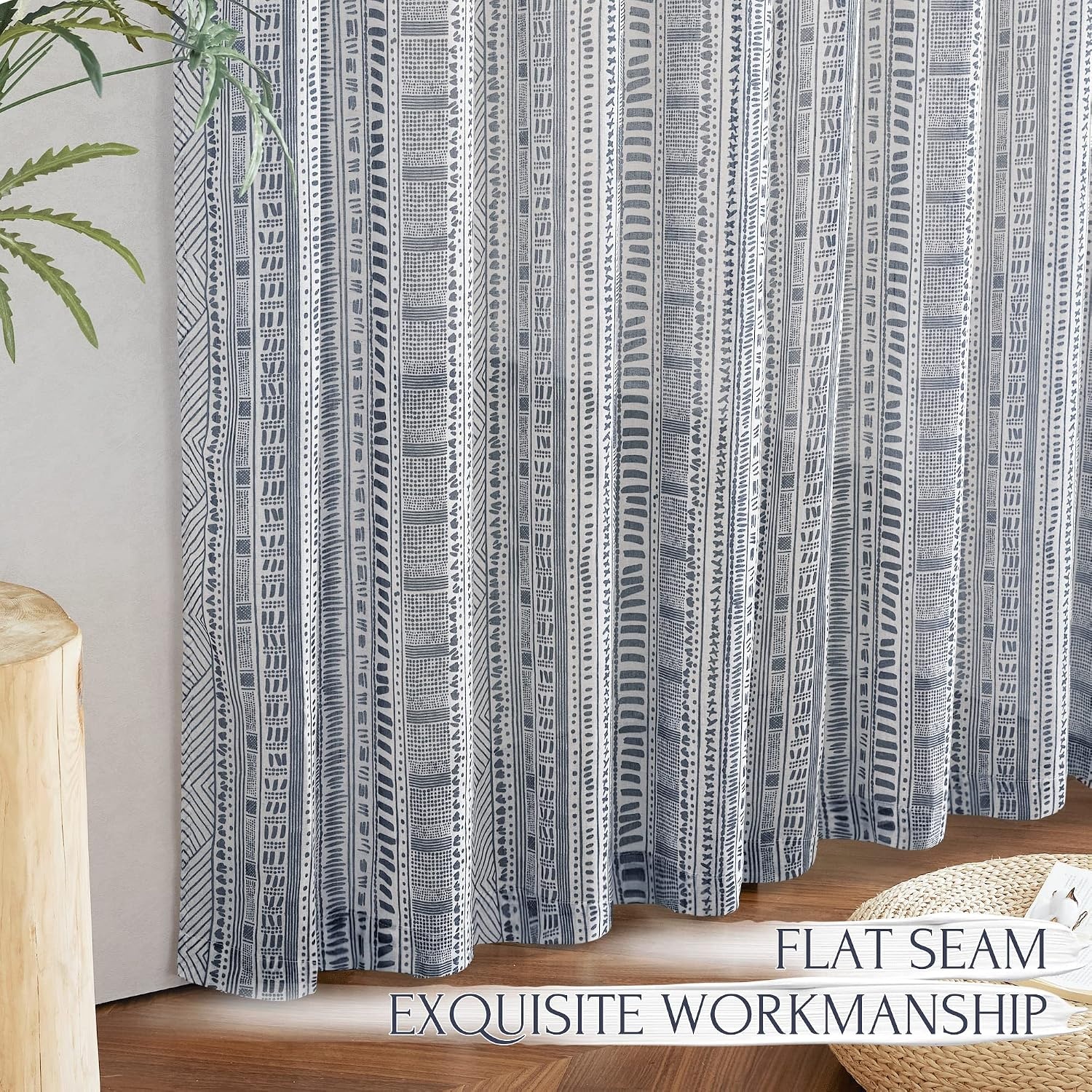 image:imageNICETOWN Sheer Window Curtains Linen Textured 84 inches Length for Home Decor Grommet Geometry Pattern Privacy amp Light Balance Flax Sheer Drapes for Living Room W50 x L84 2 Panels NavyNavy Blue