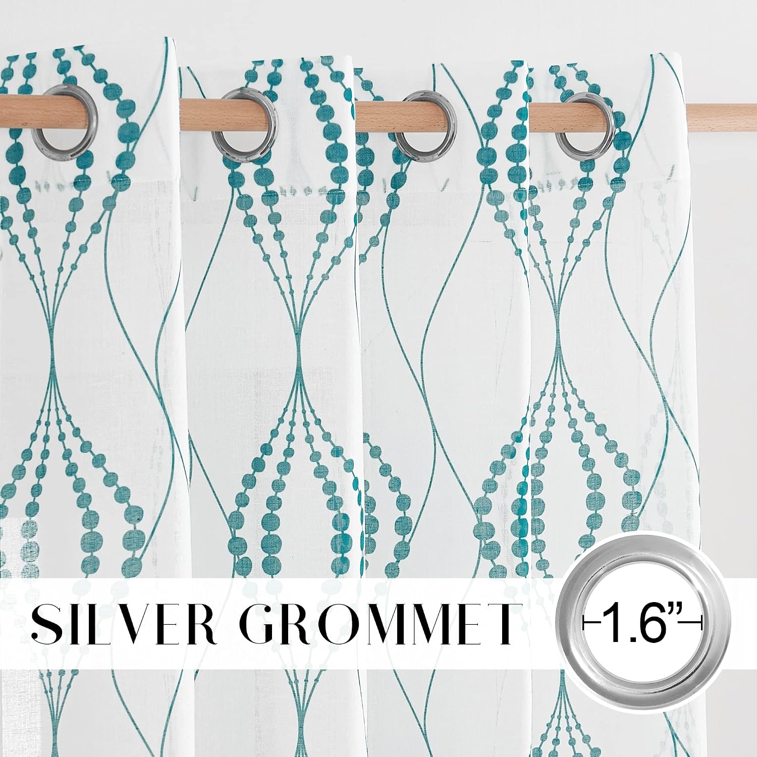 image:imageNICETOWN Sheer Window Curtains Linen Textured 84 inches Length for Home Decor Grommet Geometry Pattern Privacy amp Light Balance Flax Sheer Drapes for Living Room W50 x L84 2 Panels NavyWhite Teal