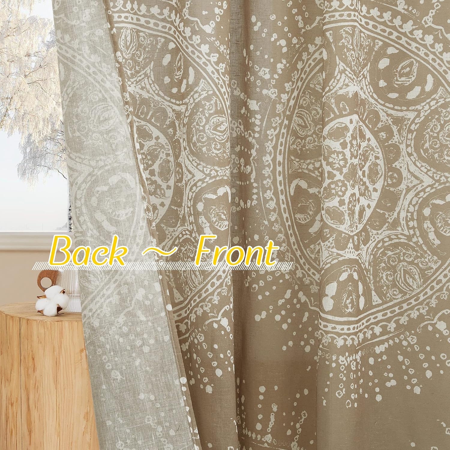 image:imageNICETOWN Sheer Window Curtains Linen Textured 84 inches Length for Home Decor Grommet Geometry Pattern Privacy amp Light Balance Flax Sheer Drapes for Living Room W50 x L84 2 Panels NavyBrown