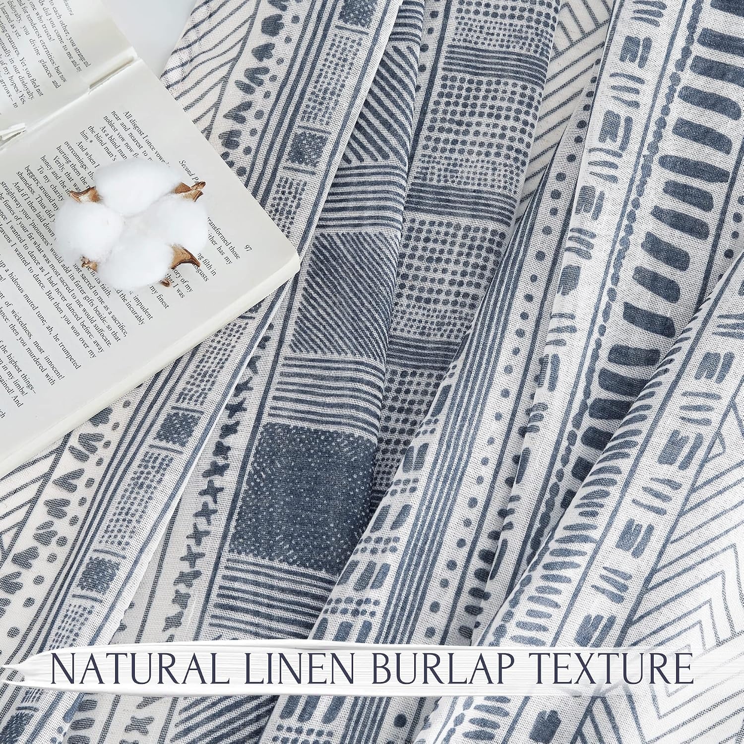 image:imageNICETOWN Sheer Window Curtains Linen Textured 84 inches Length for Home Decor Grommet Geometry Pattern Privacy amp Light Balance Flax Sheer Drapes for Living Room W50 x L84 2 Panels NavyNavy Blue