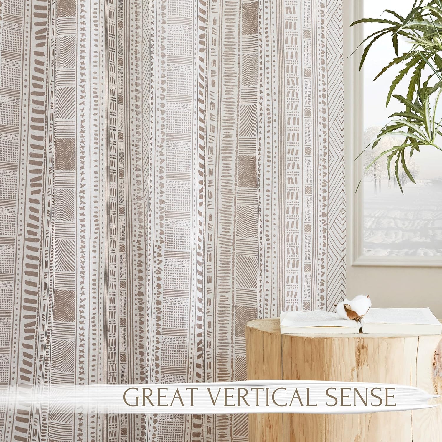 image:imageNICETOWN Sheer Window Curtains Linen Textured 84 inches Length for Home Decor Grommet Geometry Pattern Privacy amp Light Balance Flax Sheer Drapes for Living Room W50 x L84 2 Panels NavyTaupe
