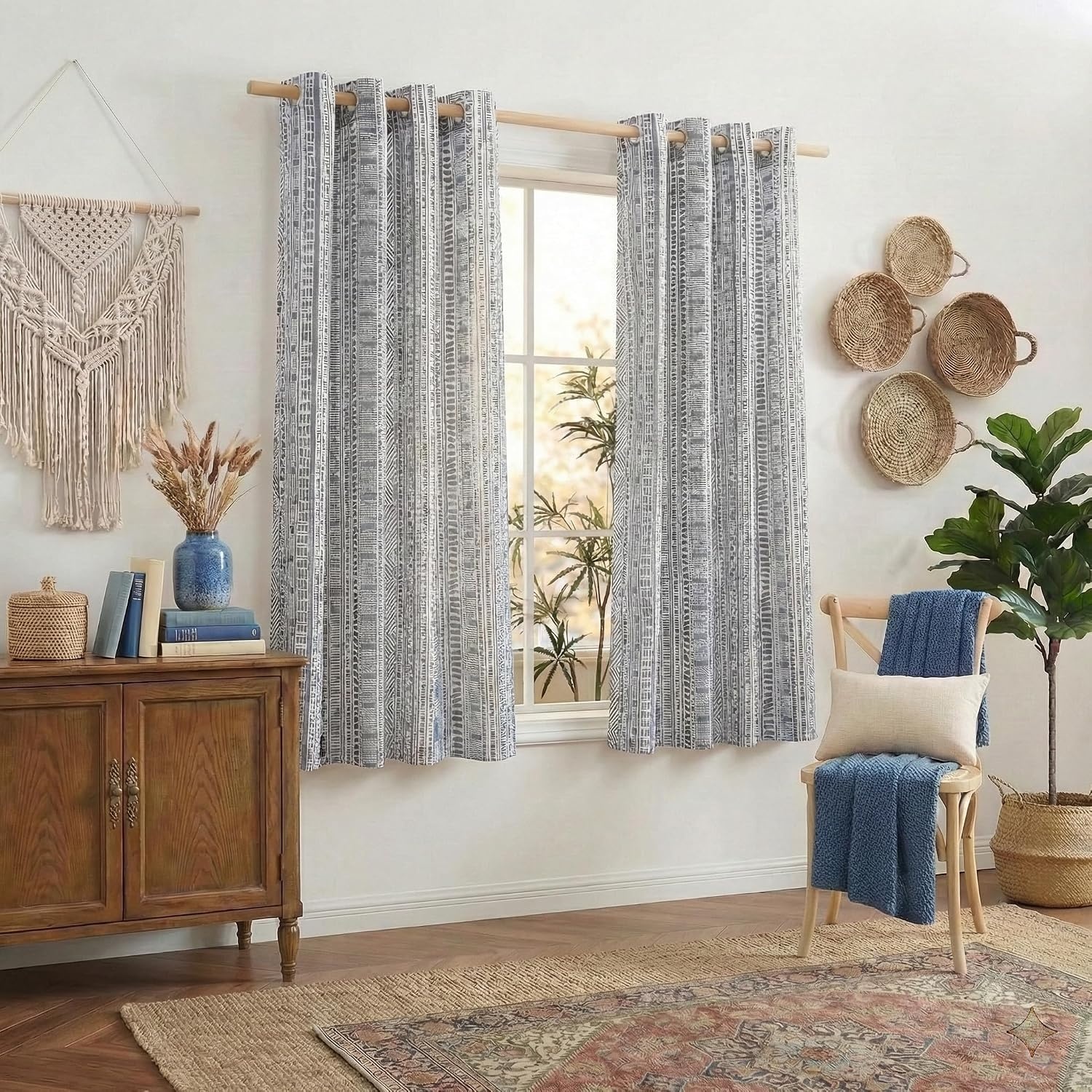 image:imageNICETOWN Sheer Window Curtains Linen Textured 84 inches Length for Home Decor Grommet Geometry Pattern Privacy amp Light Balance Flax Sheer Drapes for Living Room W50 x L84 2 Panels NavyNavy Blue