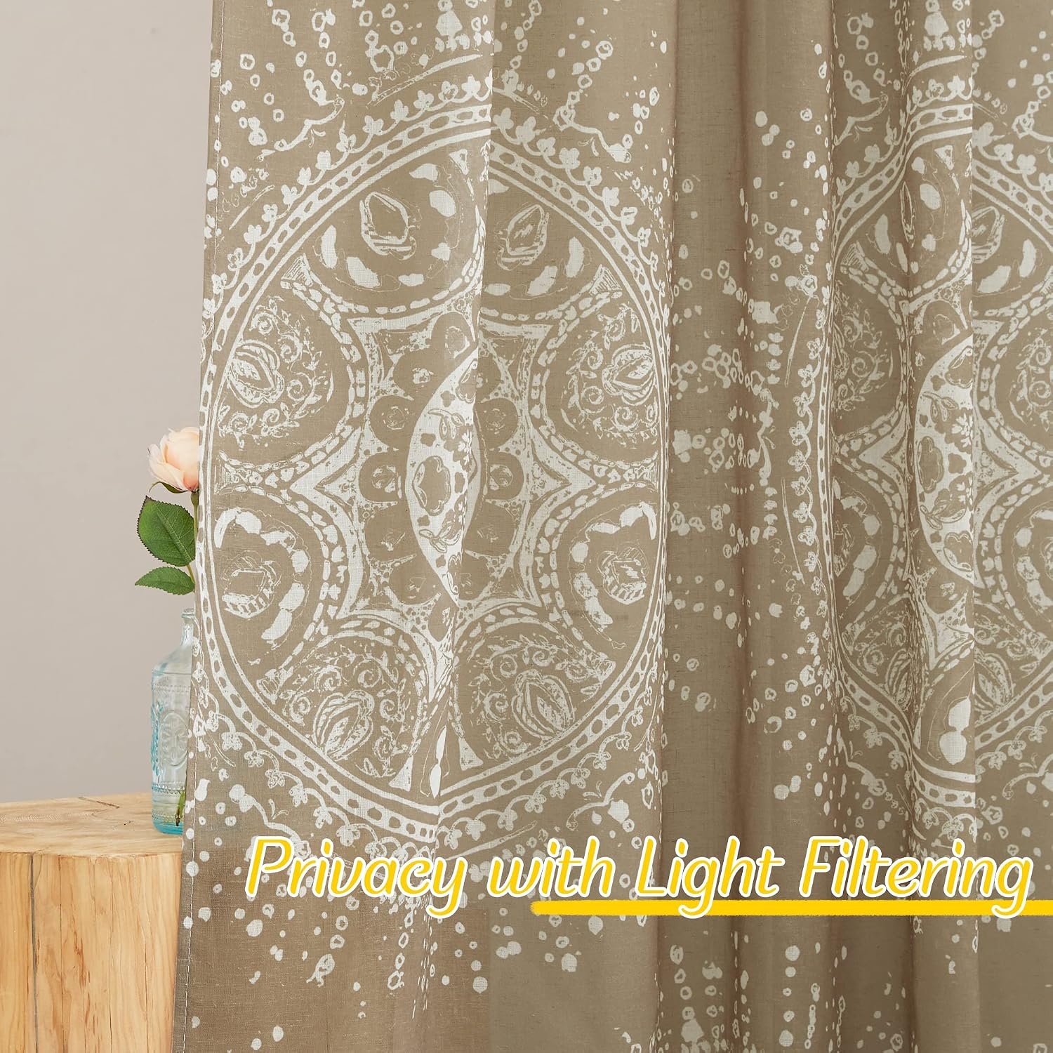 image:imageNICETOWN Sheer Window Curtains Linen Textured 84 inches Length for Home Decor Grommet Geometry Pattern Privacy amp Light Balance Flax Sheer Drapes for Living Room W50 x L84 2 Panels NavyBrown