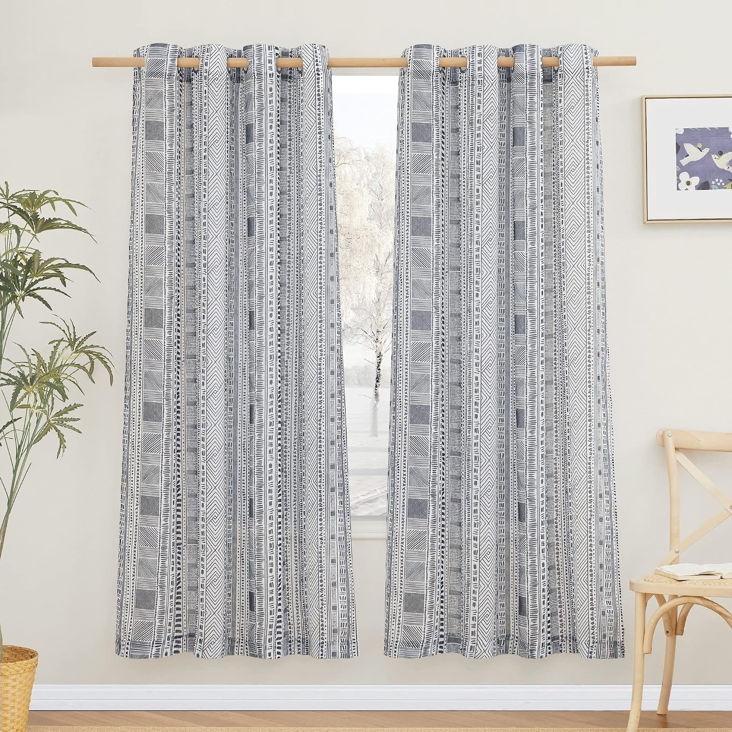image:imageNICETOWN Sheer Window Curtains Linen Textured 84 inches Length for Home Decor Grommet Geometry Pattern Privacy amp Light Balance Flax Sheer Drapes for Living Room W50 x L84 2 Panels NavyNavy Blue