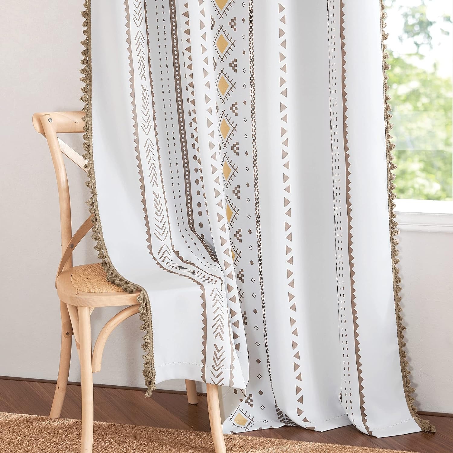 image:imageNICETOWN Sheer Window Curtains Linen Textured 84 inches Length for Home Decor Grommet Geometry Pattern Privacy amp Light Balance Flax Sheer Drapes for Living Room W50 x L84 2 Panels NavyTaupe Black