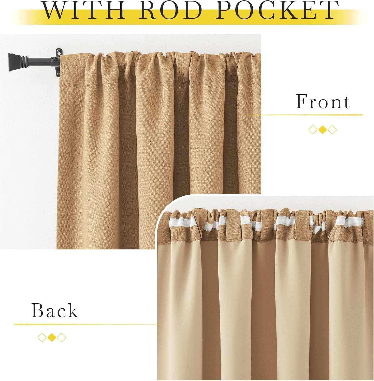 image:imageNICETOWN Thick Faux Linen Room Darkening Caramel Curtains 108 inches Long Pinch Pleated Faux Linen Curtains Thermal Insulated Window Treatments for BedroomLiving Room W52 x L108 2 Panels