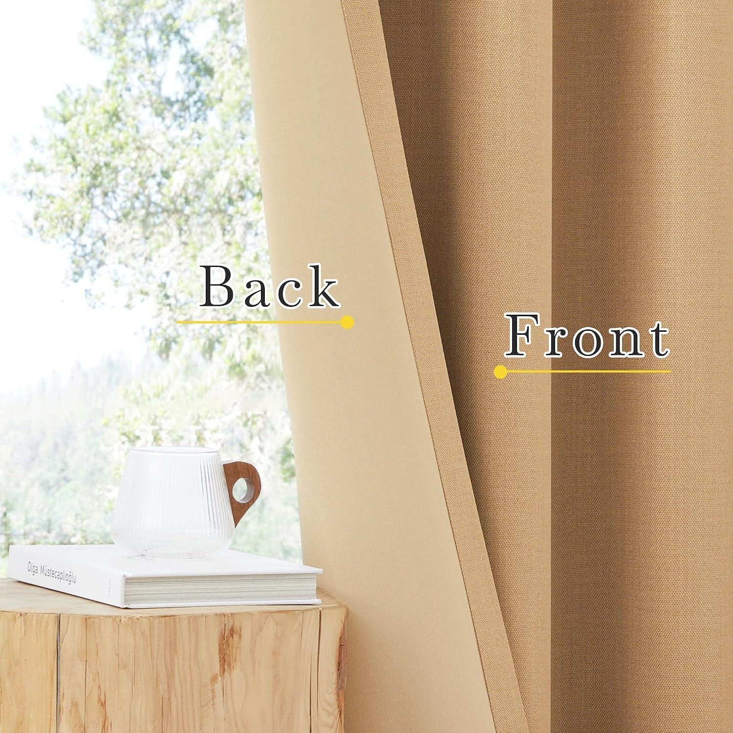 image:imageNICETOWN Thick Faux Linen Room Darkening Caramel Curtains 108 inches Long Pinch Pleated Faux Linen Curtains Thermal Insulated Window Treatments for BedroomLiving Room W52 x L108 2 Panels