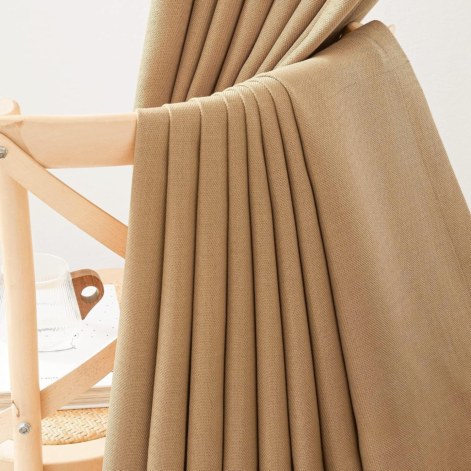image:imageNICETOWN Thick Faux Linen Room Darkening Caramel Curtains 108 inches Long Pinch Pleated Faux Linen Curtains Thermal Insulated Window Treatments for BedroomLiving Room W52 x L108 2 Panels
