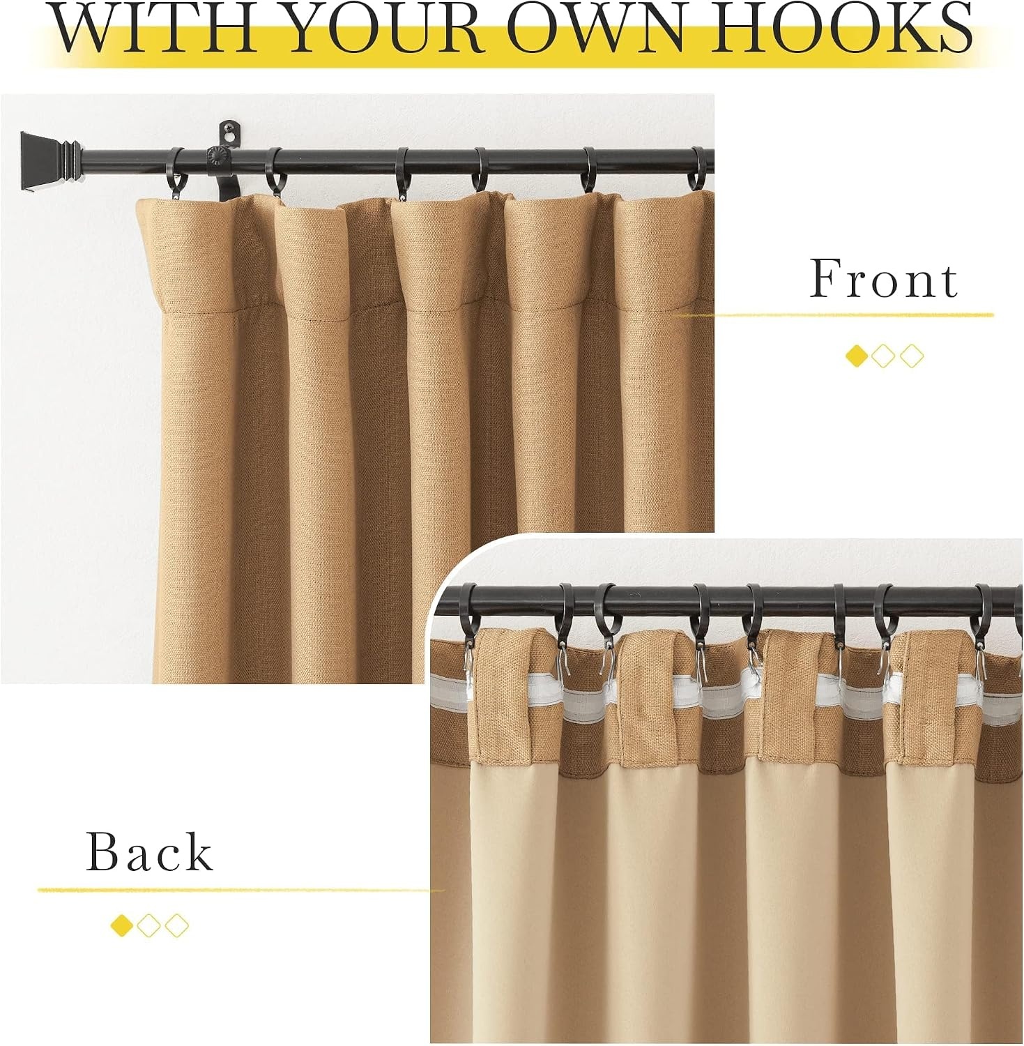 image:imageNICETOWN Thick Faux Linen Room Darkening Caramel Curtains 108 inches Long Pinch Pleated Faux Linen Curtains Thermal Insulated Window Treatments for BedroomLiving Room W52 x L108 2 Panels