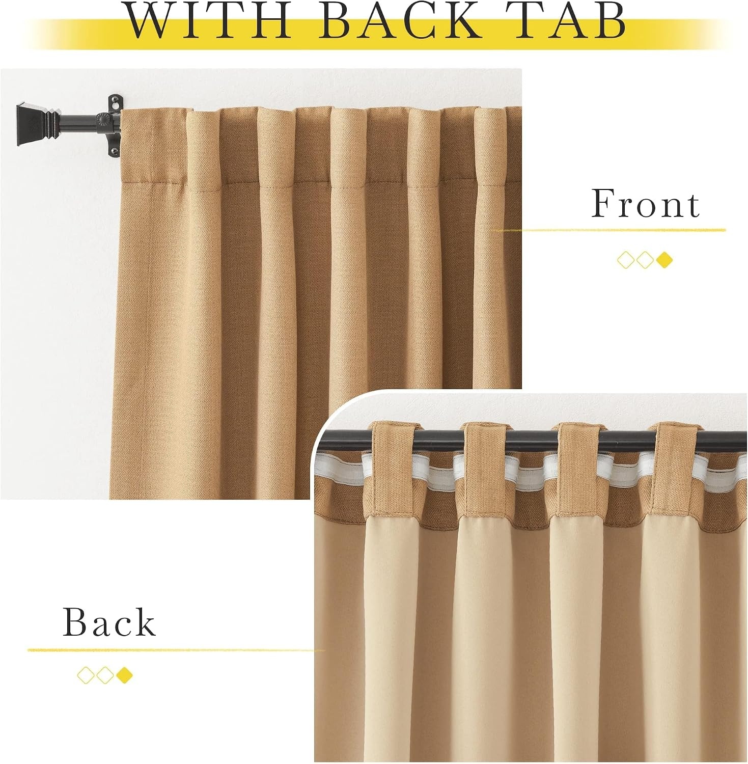 image:imageNICETOWN Thick Faux Linen Room Darkening Caramel Curtains 108 inches Long Pinch Pleated Faux Linen Curtains Thermal Insulated Window Treatments for BedroomLiving Room W52 x L108 2 Panels