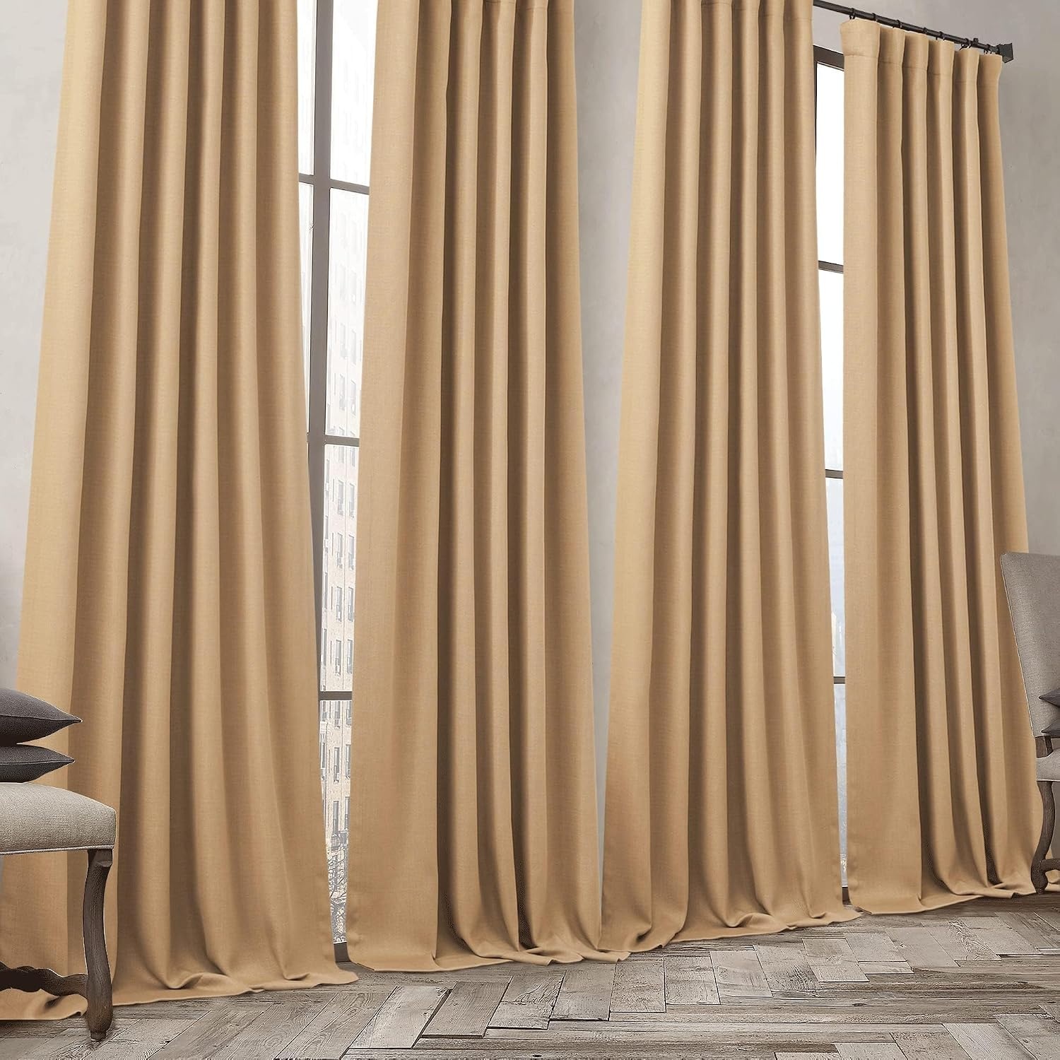 image:imageNICETOWN Thick Faux Linen Room Darkening Caramel Curtains 108 inches Long Pinch Pleated Faux Linen Curtains Thermal Insulated Window Treatments for BedroomLiving Room W52 x L108 2 Panels