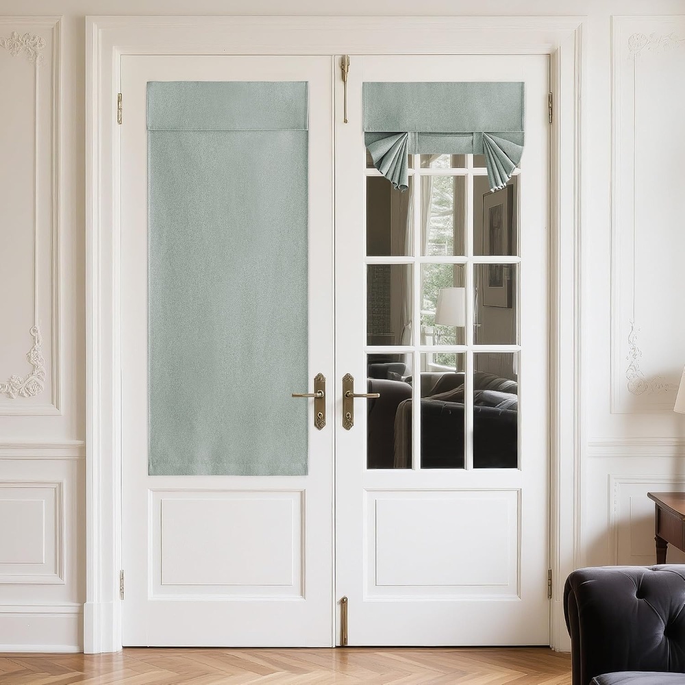 image:imageNICETOWN 100 Linen Blackout Door Curtain 26 W x 69 L Bundle with Self Adhesive Blackout Door Curtain 26 W x 72 L Sage Green