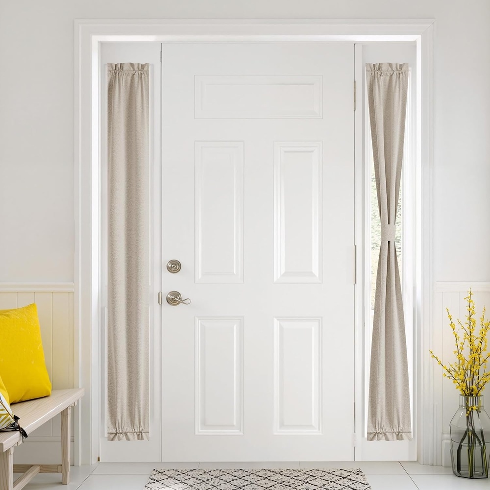 image:imageNICETOWN Dove Grey Blackout Linen French Door Curtain for Glass WindowSand