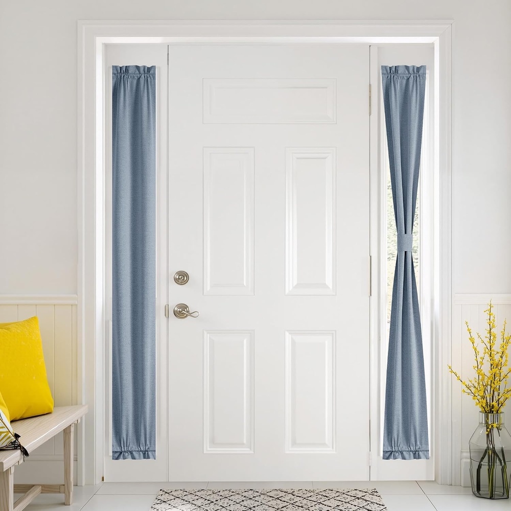 image:imageNICETOWN Dove Grey Blackout Linen French Door Curtain for Glass WindowStone Blue