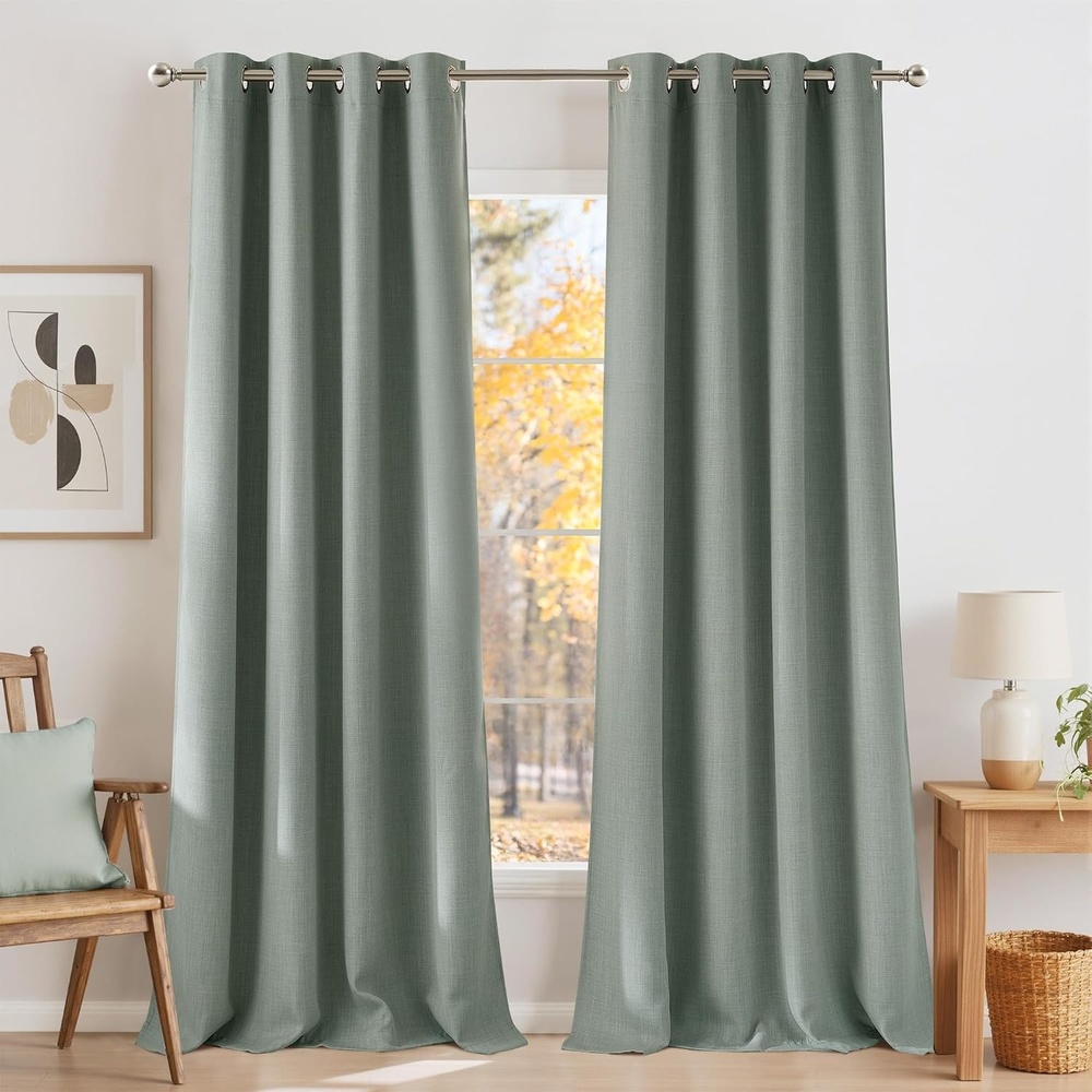 image:imageNICETOWN Faux Linen Sage Green Blackout Curtains 84 inches Long for Living
