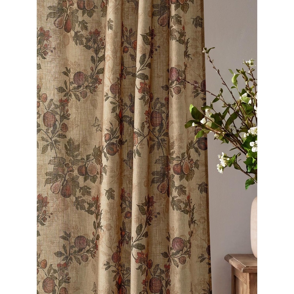 image:imageNICETOWN Green Linen Floral Curtains for Living Room Bedroom 84 Inches LongGreen