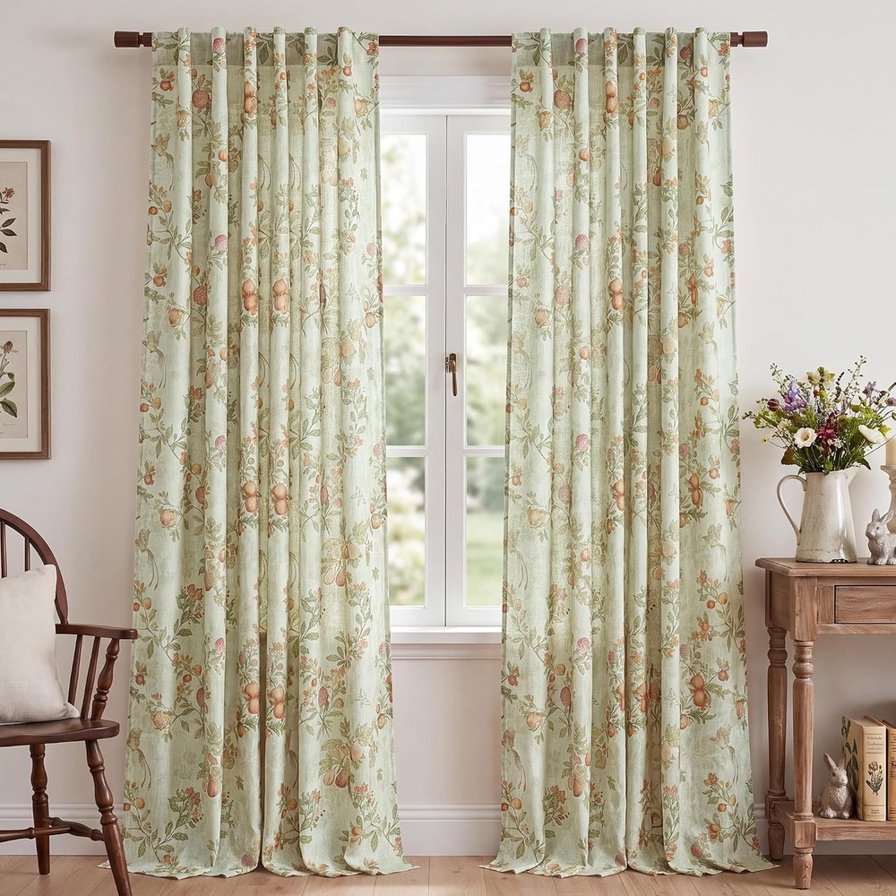 image:imageNICETOWN Green Linen Floral Curtains for Living Room Bedroom 84 Inches LongMustard