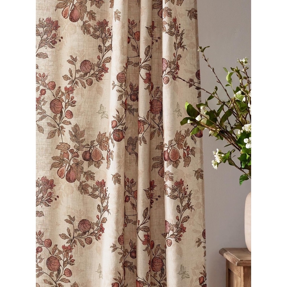 image:imageNICETOWN Green Linen Floral Curtains for Living Room Bedroom 84 Inches LongNatural