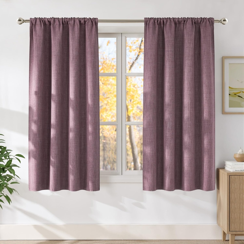 image:imageNICETOWN Greyish Purple Faux Linen Room Darkening Rod Pocket Curtains 63 inch Length W42 x L63 Light Blocking Thermal Insulated Noise Reducing Drapes for Bedroom Farmhouse Decor 2 Panels