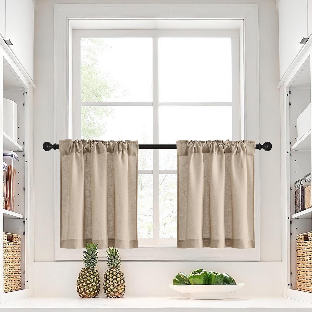 image:imageNICETOWN Kitchen Curtains 24 Inch Linen Textured Tiers Farmhouse CafeAngora
