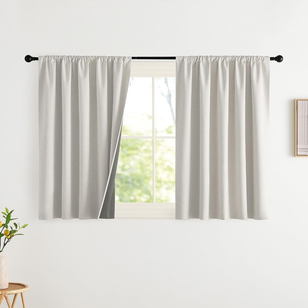 image:imageNICETOWN Natural Faux Linen 100 Blackout Curtains 2 Panels Set 52 x 72 Inch Rod Pocket Thermal Insulated Room Darkening Drapes for Bedroom Nursery Modern Farmhouse Decor Noise ReducingAlabaster Gray
