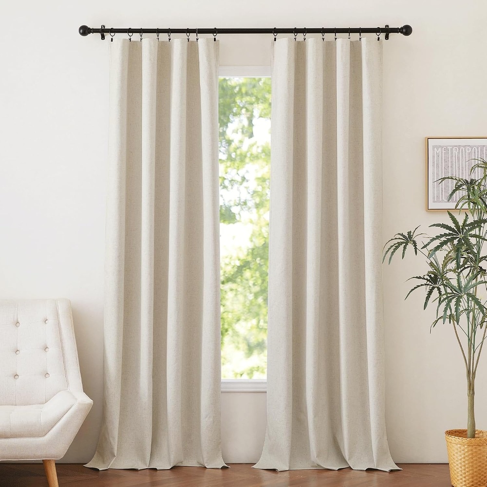 image:imageNICETOWN Natural Faux Linen 100 Blackout Curtains 2 Panels Set 52 x 72 Inch Rod Pocket Thermal Insulated Room Darkening Drapes for Bedroom Nursery Modern Farmhouse Decor Noise ReducingCream