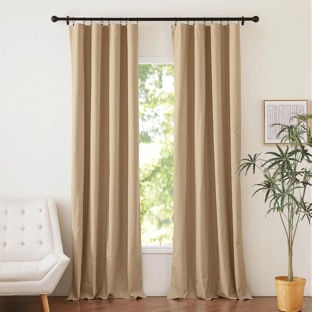 image:imageNICETOWN Natural Faux Linen 100 Blackout Curtains 2 Panels Set 52 x 72 Inch Rod Pocket Thermal Insulated Room Darkening Drapes for Bedroom Nursery Modern Farmhouse Decor Noise ReducingCamel