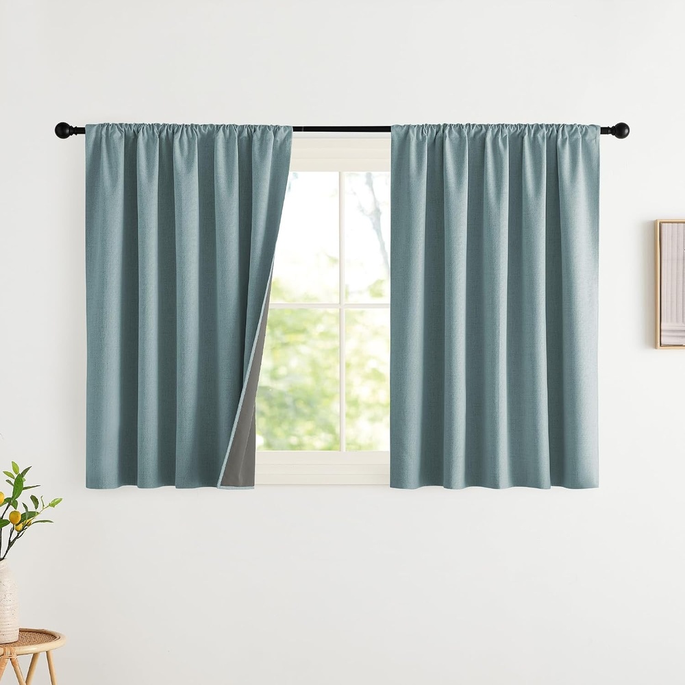 image:imageNICETOWN Natural Faux Linen 100 Blackout Curtains 2 Panels Set 52 x 72 Inch Rod Pocket Thermal Insulated Room Darkening Drapes for Bedroom Nursery Modern Farmhouse Decor Noise ReducingSkylark Blue