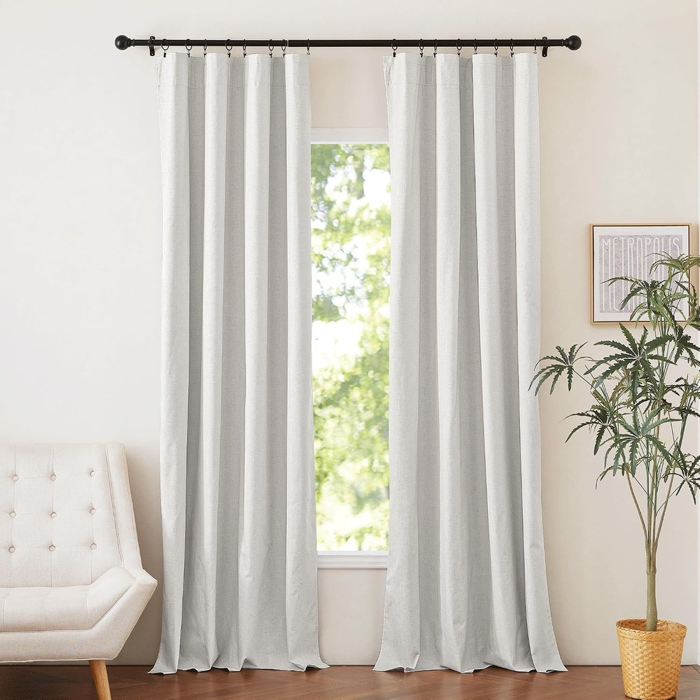 image:imageNICETOWN Natural Faux Linen 100 Blackout Curtains 2 Panels Set 52 x 72 Inch Rod Pocket Thermal Insulated Room Darkening Drapes for Bedroom Nursery Modern Farmhouse Decor Noise ReducingIvory