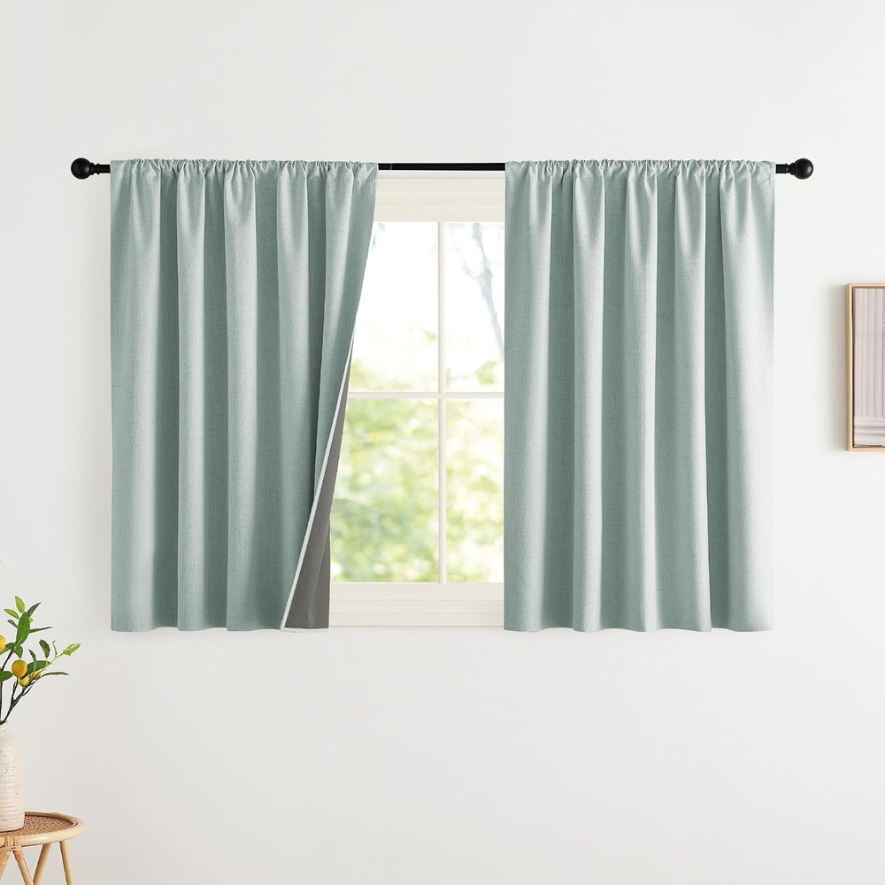 image:imageNICETOWN Natural Faux Linen 100 Blackout Curtains 2 Panels Set 52 x 72 Inch Rod Pocket Thermal Insulated Room Darkening Drapes for Bedroom Nursery Modern Farmhouse Decor Noise ReducingSeafoam Green