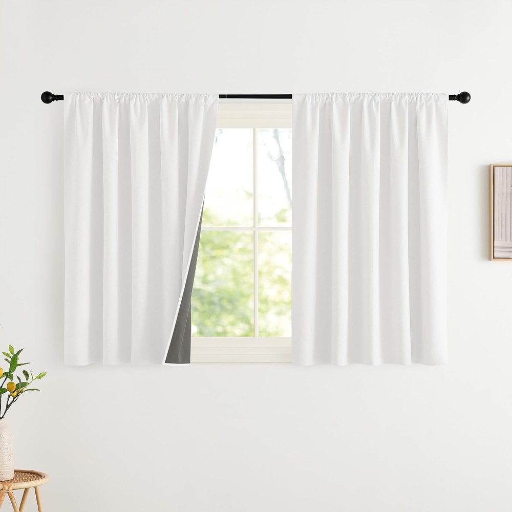 image:imageNICETOWN Natural Faux Linen 100 Blackout Curtains 2 Panels Set 52 x 72 Inch Rod Pocket Thermal Insulated Room Darkening Drapes for Bedroom Nursery Modern Farmhouse Decor Noise ReducingGreyish White